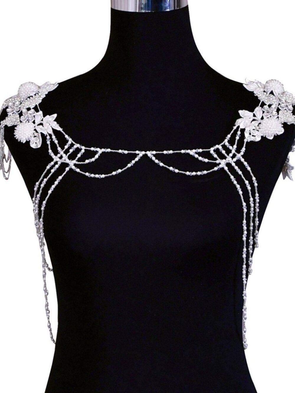 Elegant Crystal and Pearl Bridal Shoulder Chain Jewelry - Detachable Floral Wedd - Picture 3 of 3
